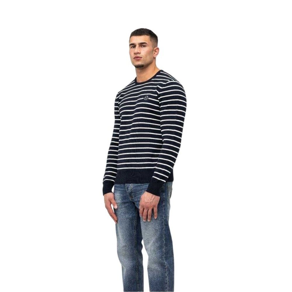 Marshall Artist Mens Striped Rib Knit Sweater Top / Navy